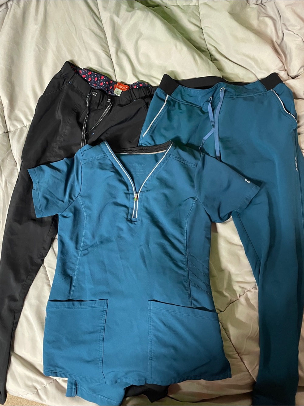 Healing Hands Teal Scrub Set plus Black Koi Scrub Bottoms